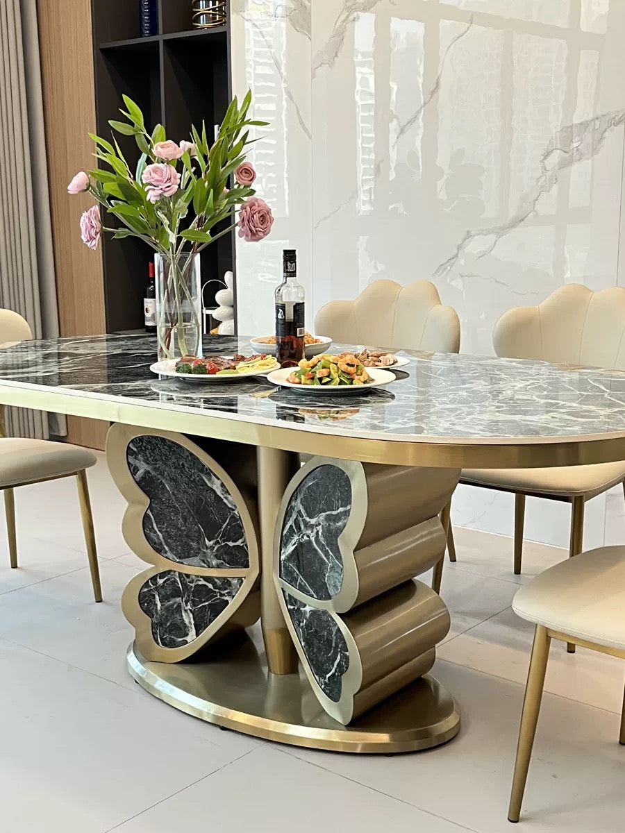 Butterfly design luxury marble dining table oval table