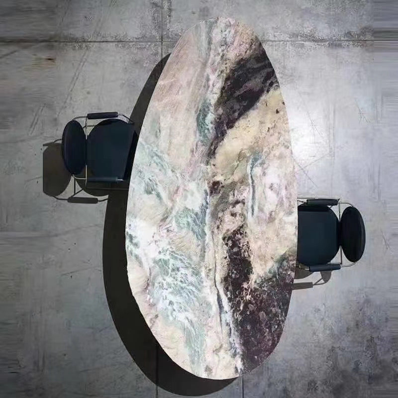 Luxurious Dining Table Artificial Marble Stainless Steel Base