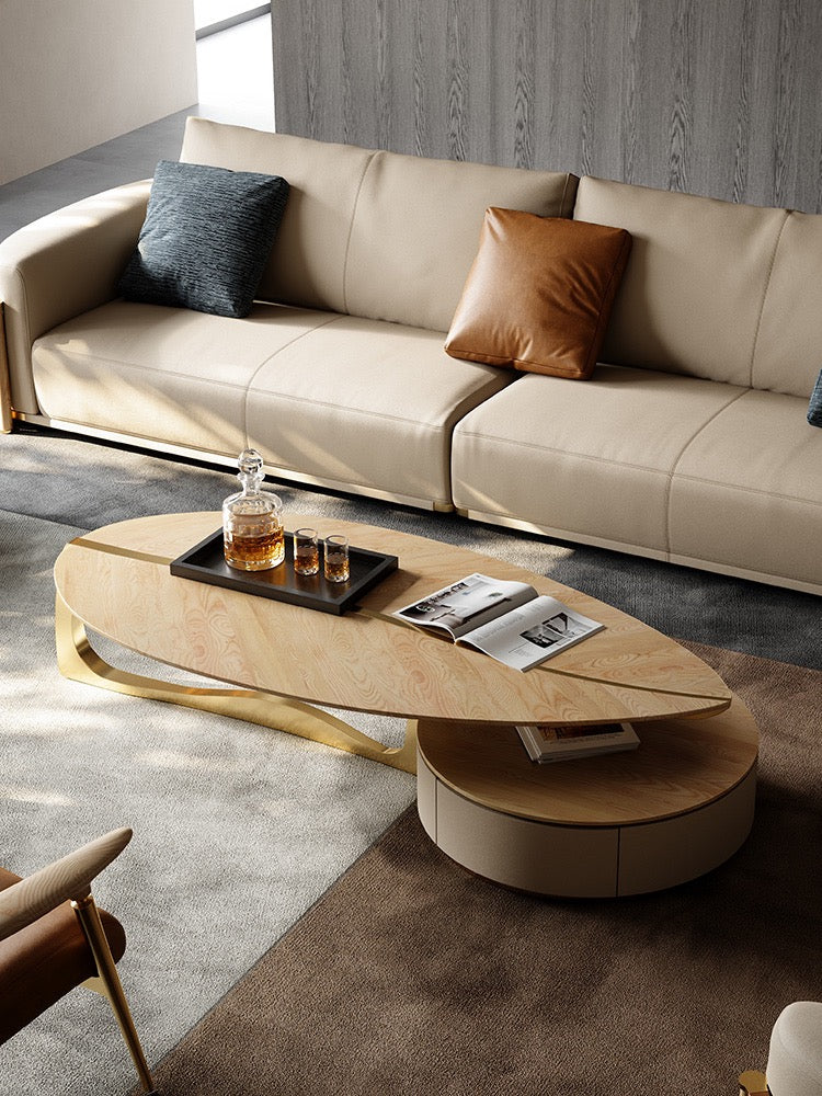 Leaf shape coffee table elegant home ash walnut wood furniture