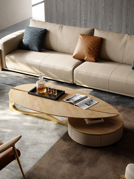 Leaf shape coffee table elegant home ash walnut wood furniture