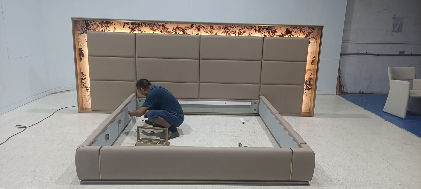Natural marble background leather bed 304 stainless steel base