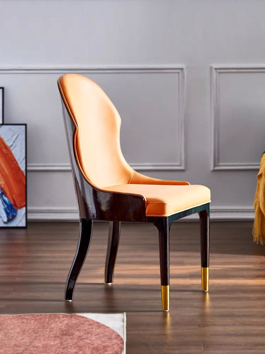 Orange leather wood hug dining chair