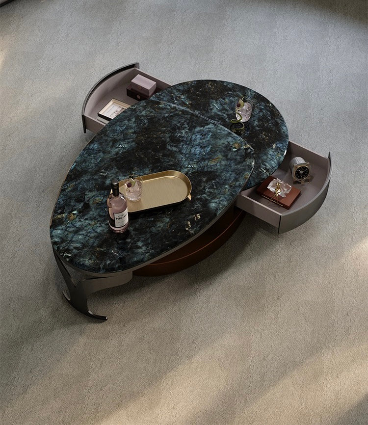 Three layers coffee table green pearl marble round table
