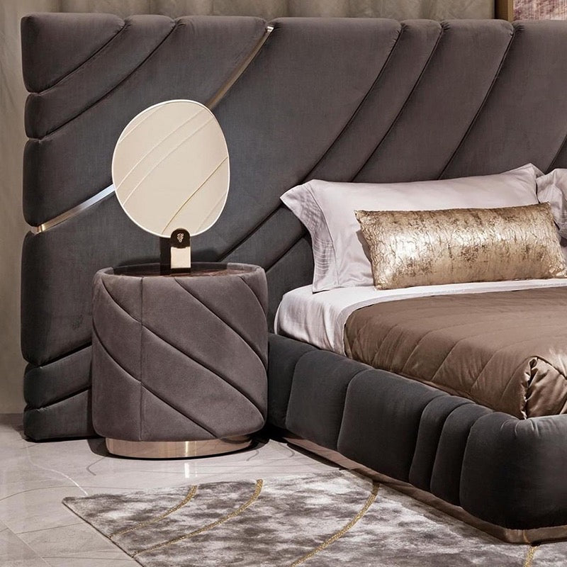 Round nightstand luxury leather bedside table