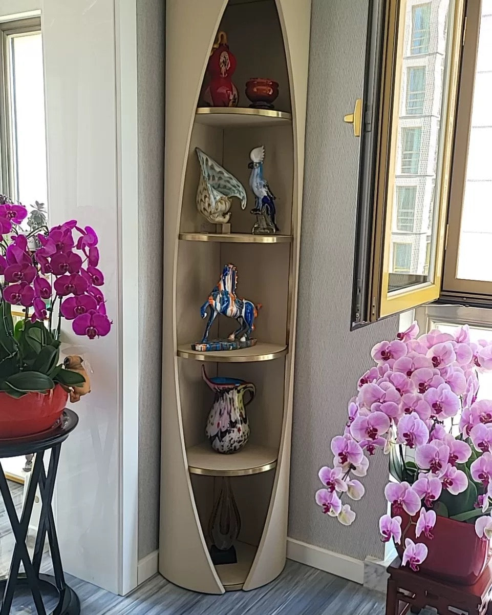 Elegant leather book shelf modern design side cabinet