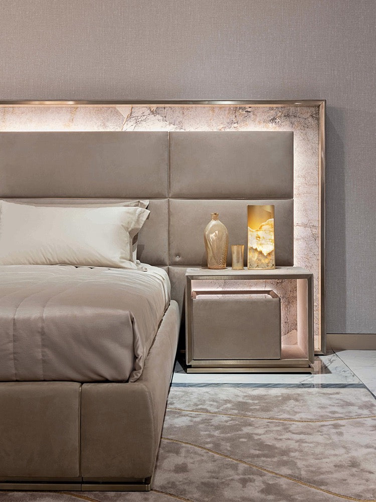Natural marble background leather bed 304 stainless steel base