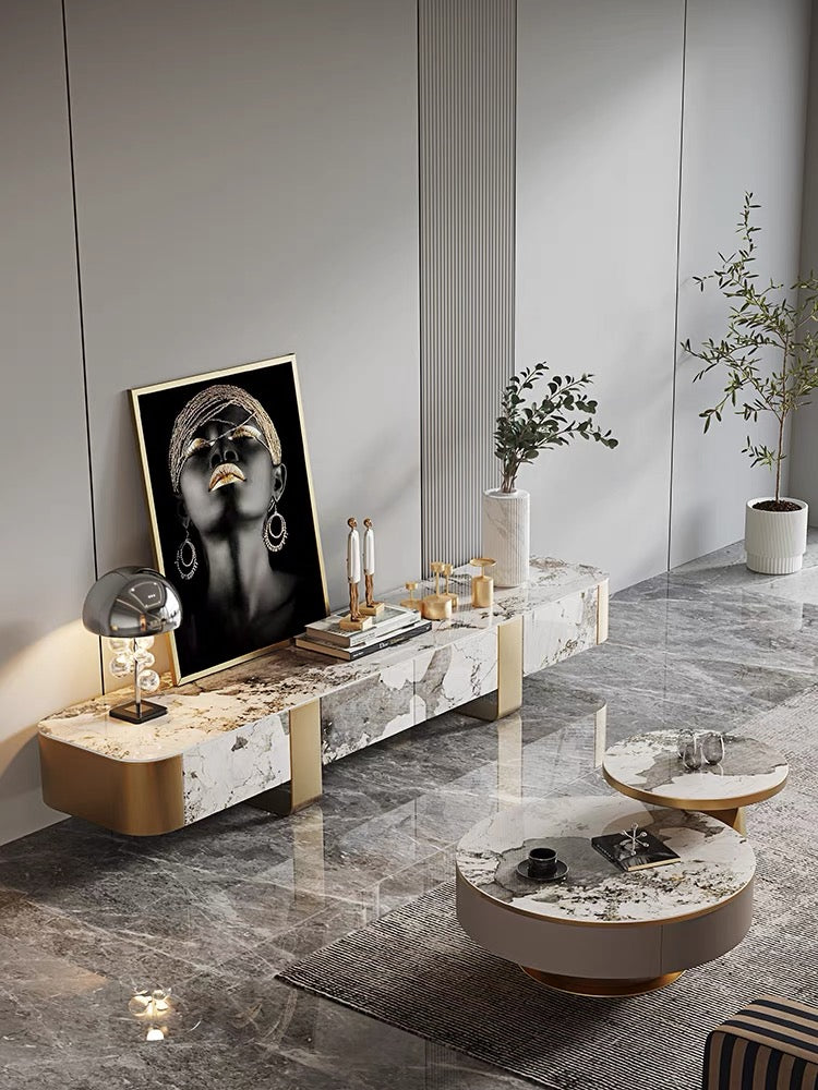 Luxurious side cabinet marble brass TV stand stylish design Italian style