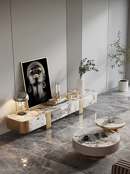 Luxurious side cabinet marble brass TV stand stylish design Italian style