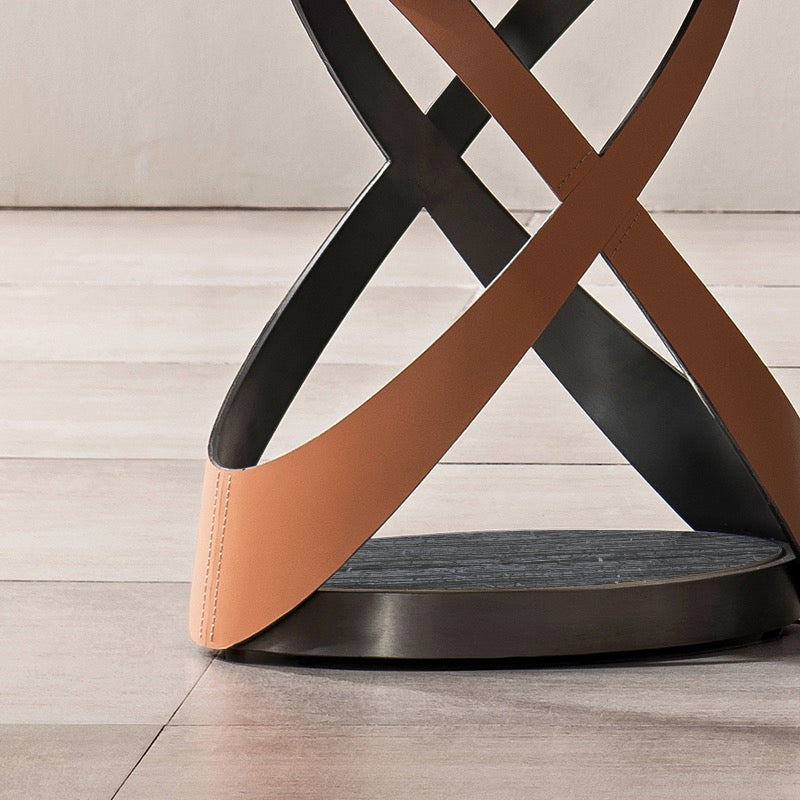 Italian style side table X shape luxurious marble leather coffee table