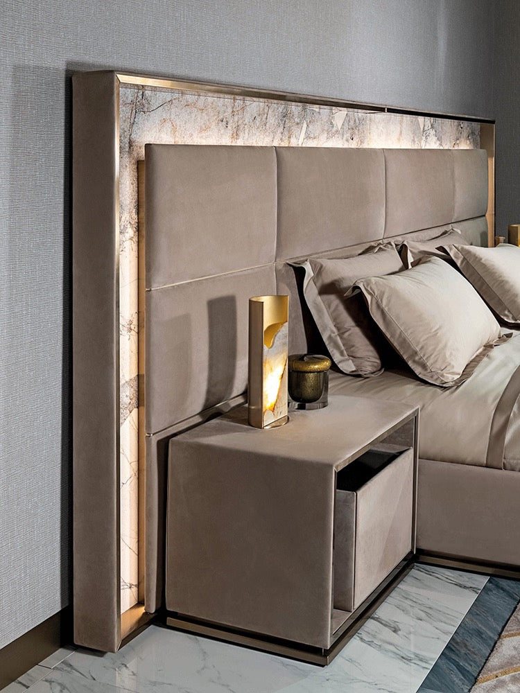 Natural marble background leather bed 304 stainless steel base