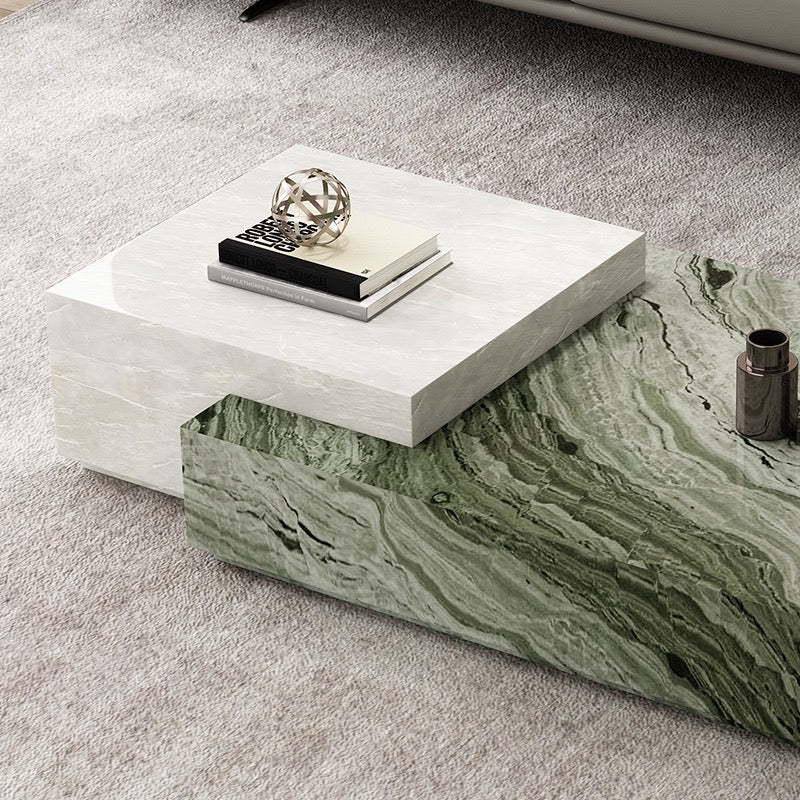 Two layers geometric modeling coffee table fashionable luxury natural marble jade table