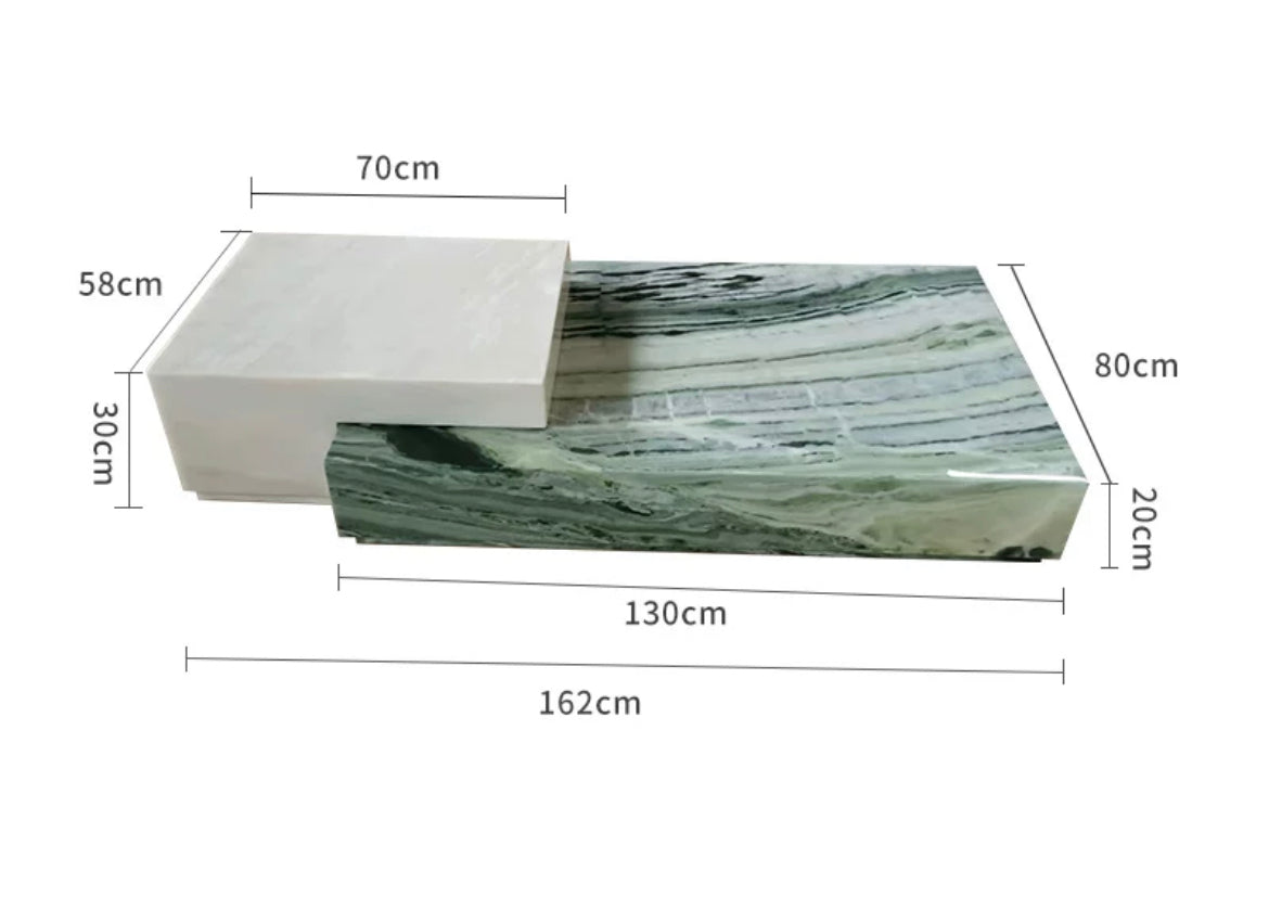 Two layers geometric modeling coffee table fashionable luxury natural marble jade table