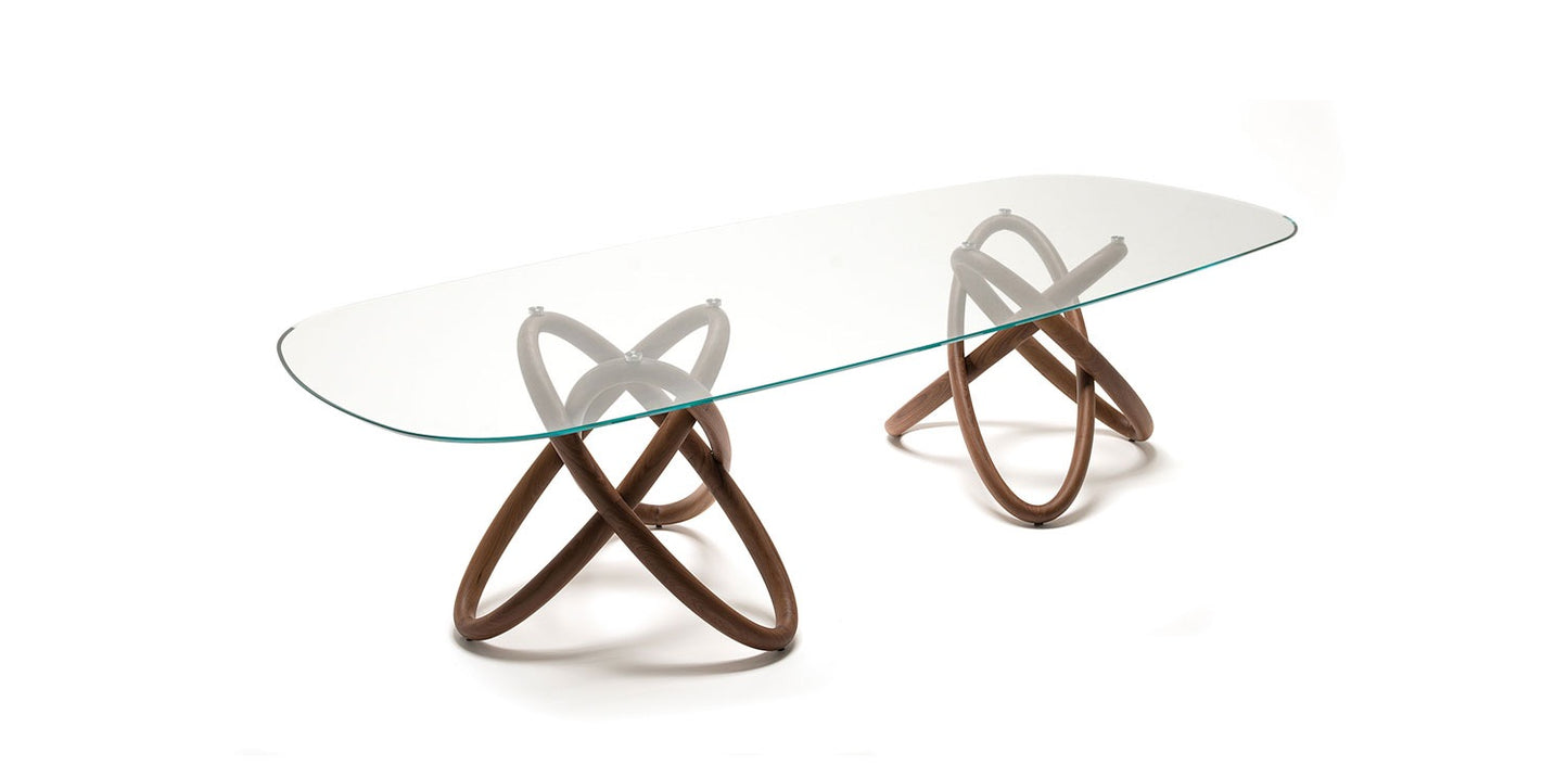 Oval Walnut art design glass dining table