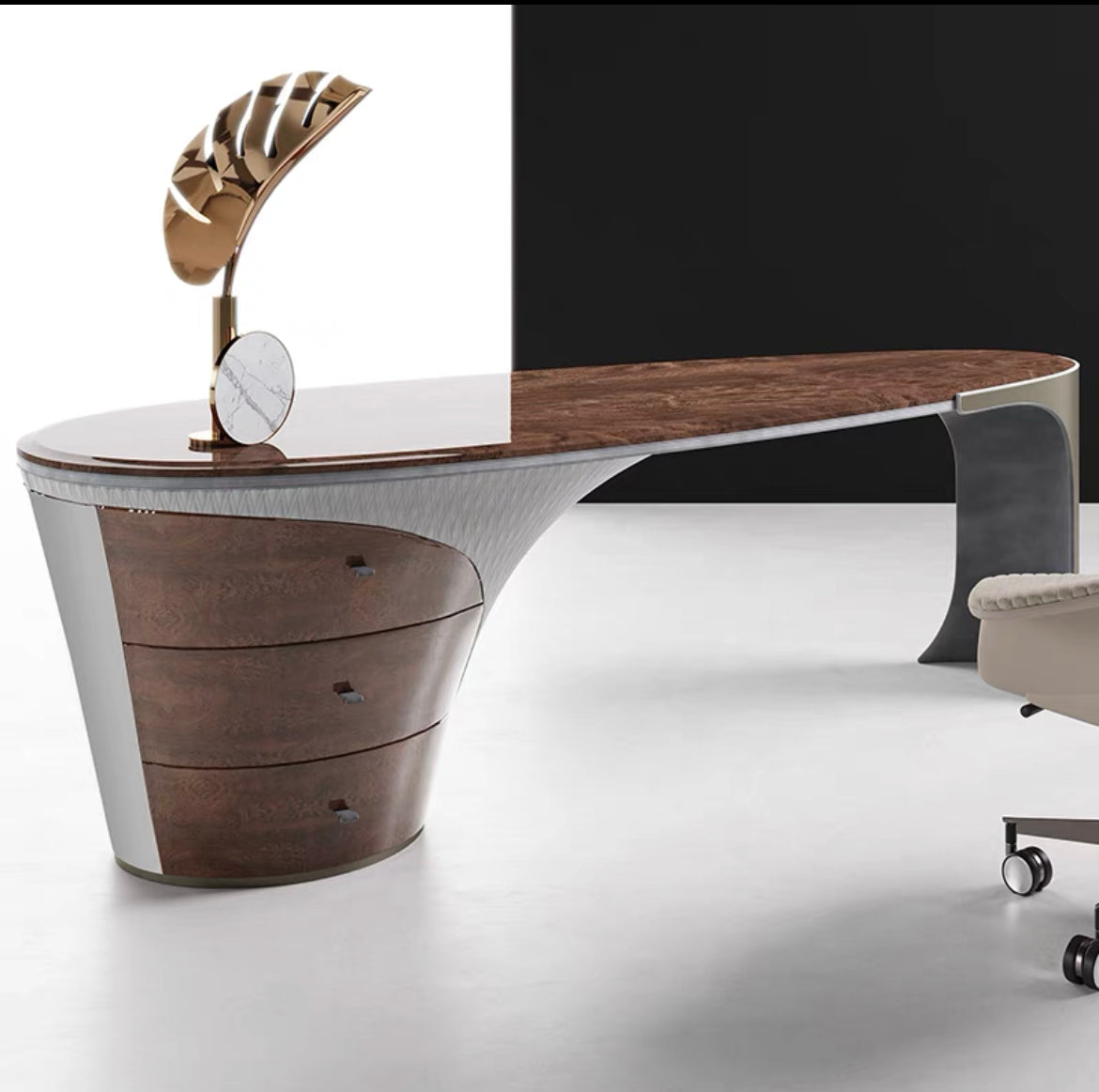 Luxury office table Natural marble brass executive desk