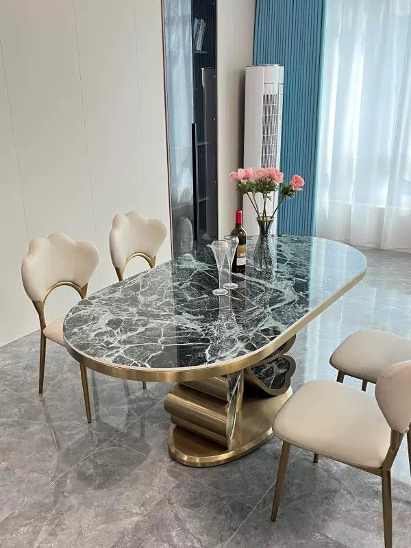 Butterfly design luxury marble dining table oval table