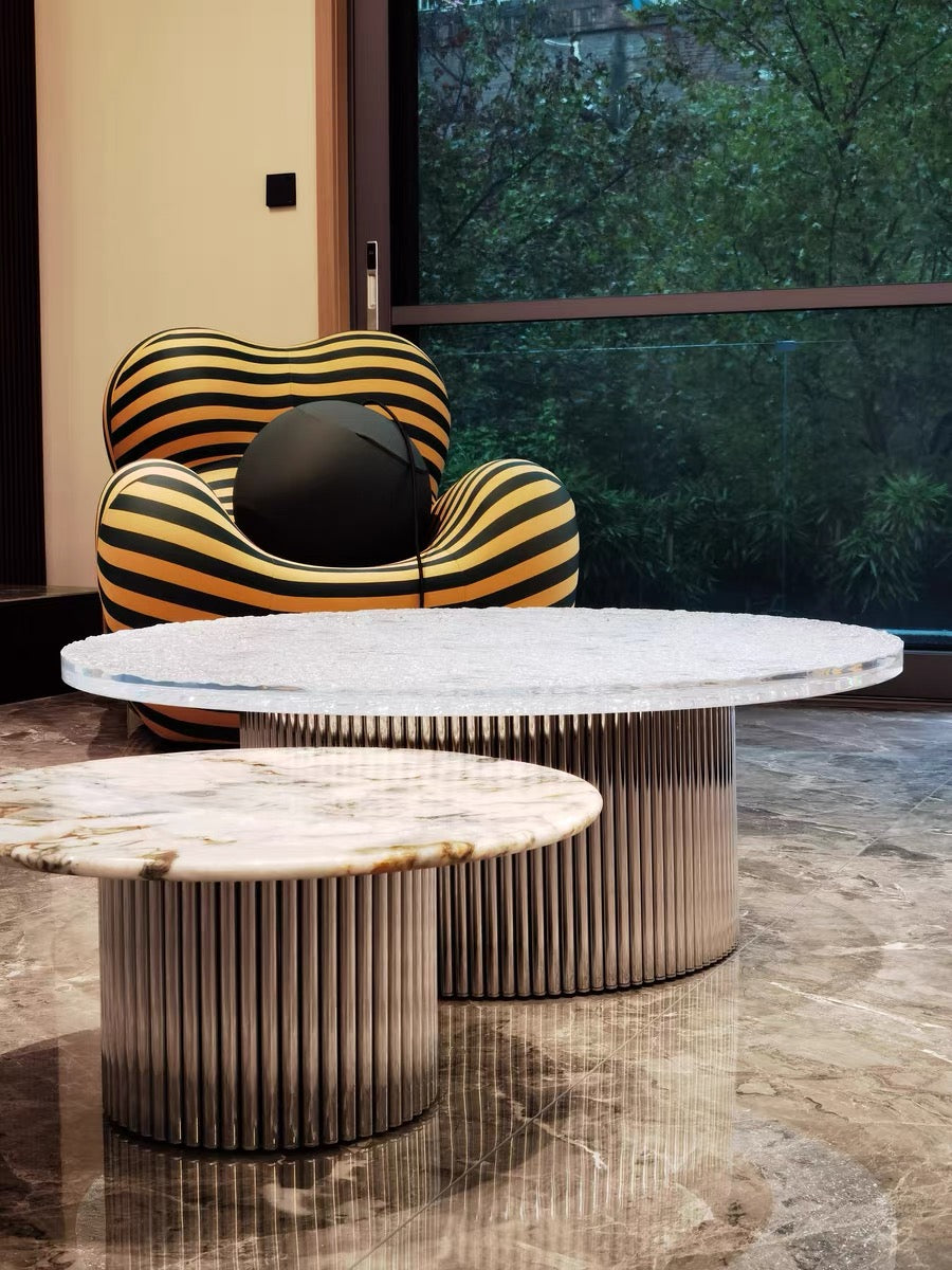 Rippling design acrylic coffee table natural marble coffee table