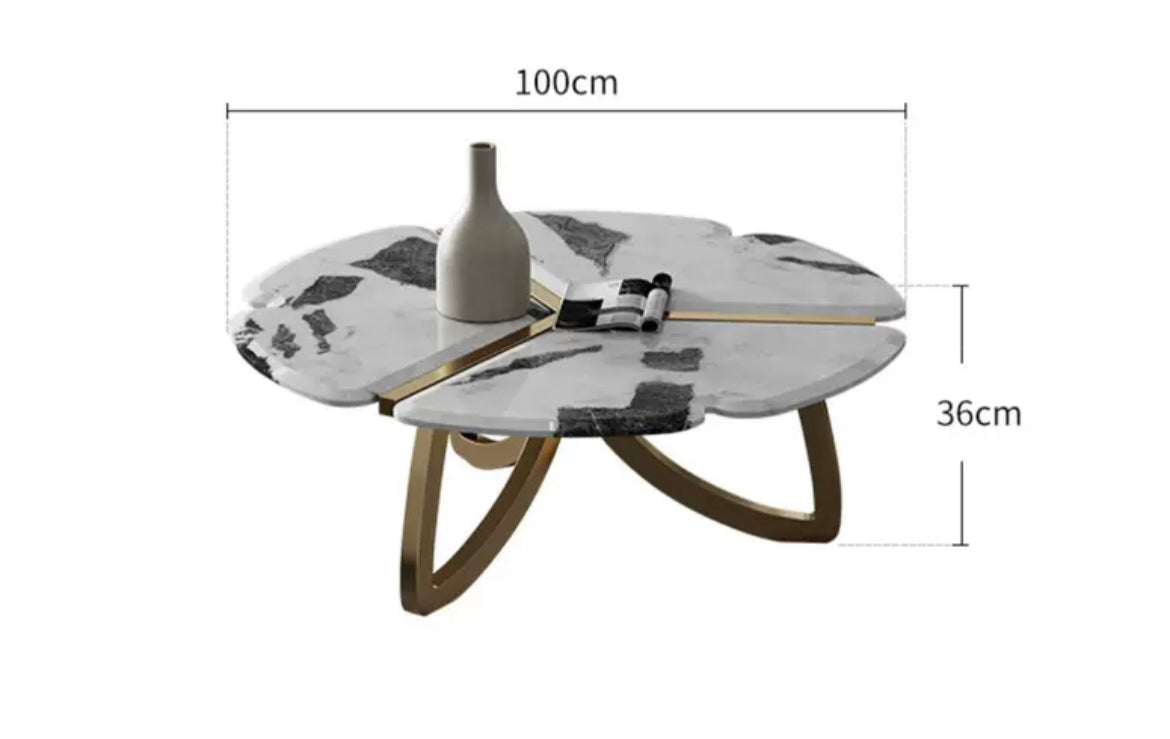 Flower shape side table luxury Pandora Picasso natural marble elegant stainless steel coffee table