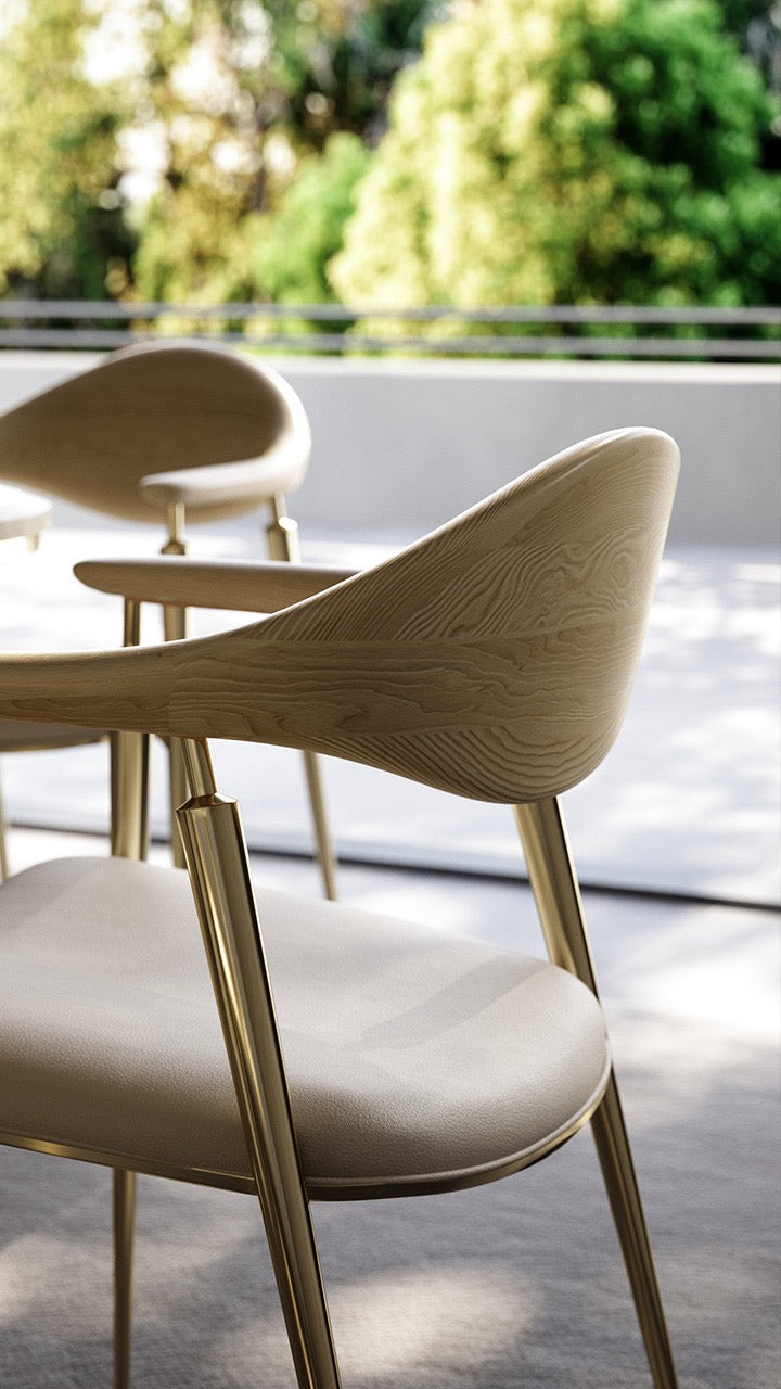 Smooth ash dining chair glossy cone shape 304 stainless steel leg chair