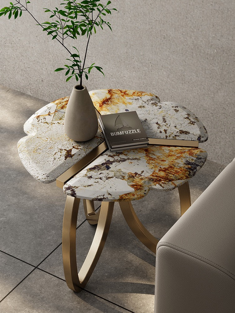 Flower shape side table luxury Pandora Picasso natural marble elegant stainless steel coffee table