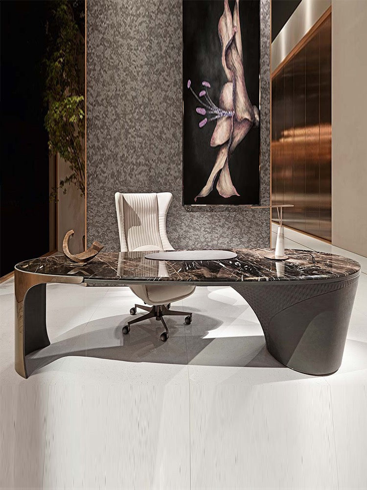 Luxury office table Natural marble brass executive desk