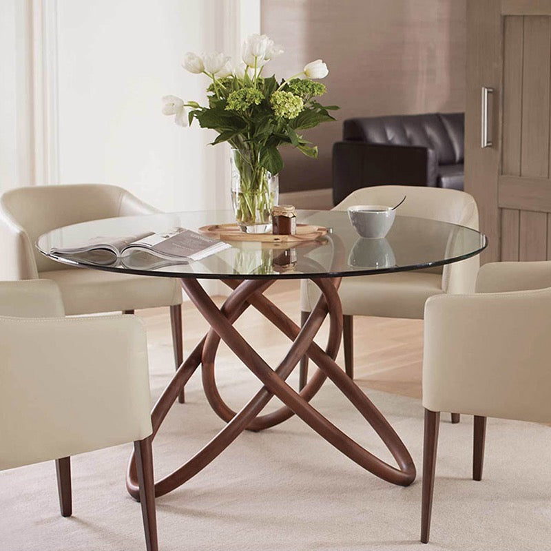 Oval Walnut art design glass dining table
