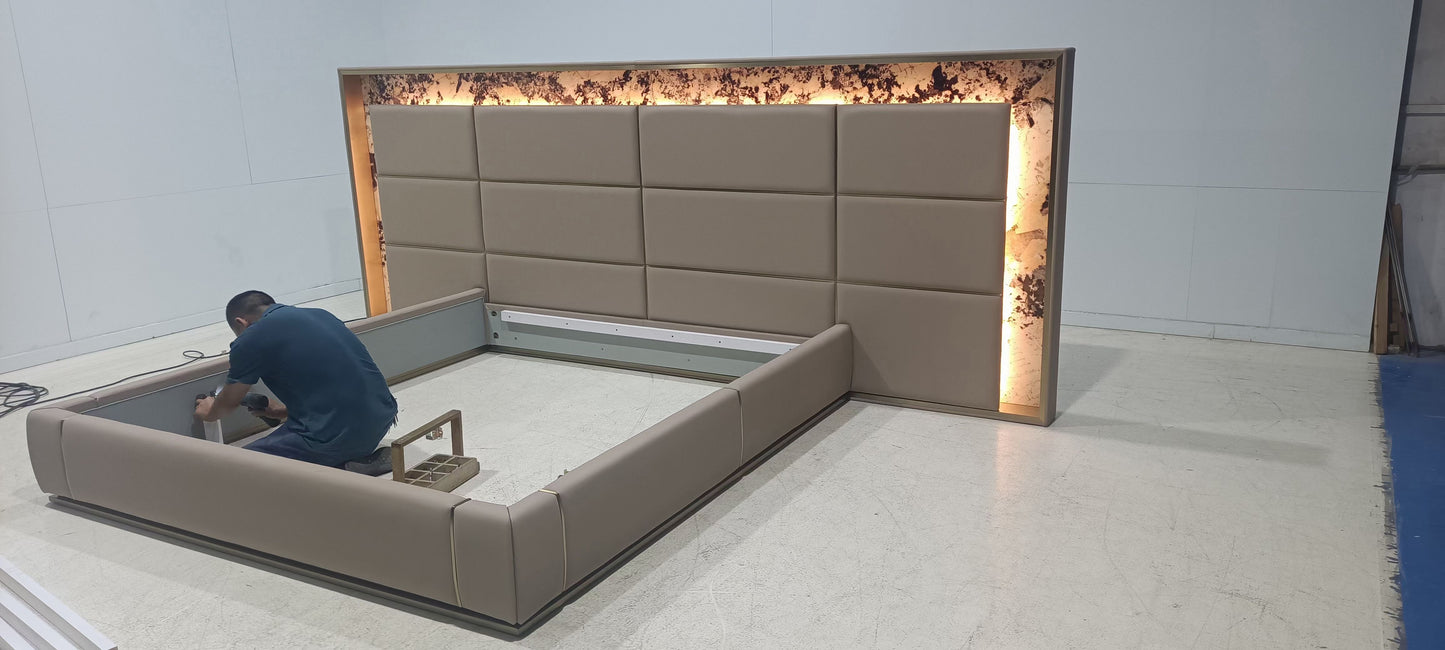 Natural marble background leather bed 304 stainless steel base