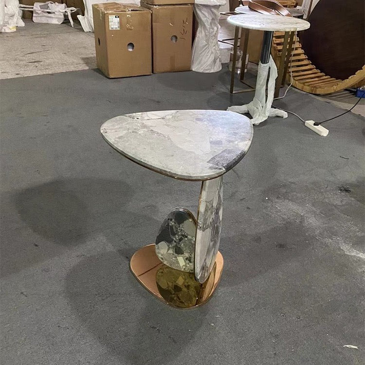 Oval Marble Mirror Stainless Steel Side Table