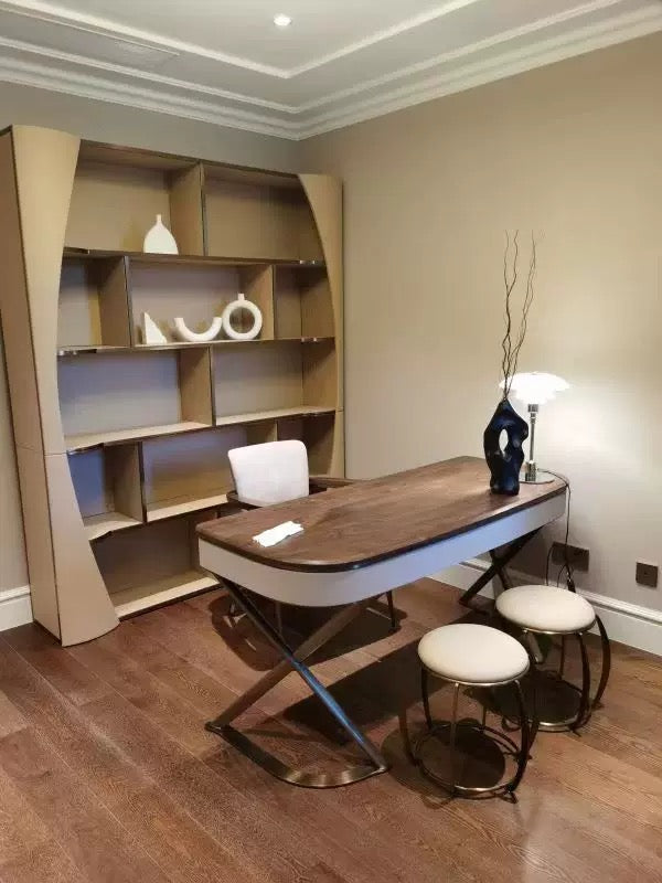 Elegant leather book shelf modern design side cabinet