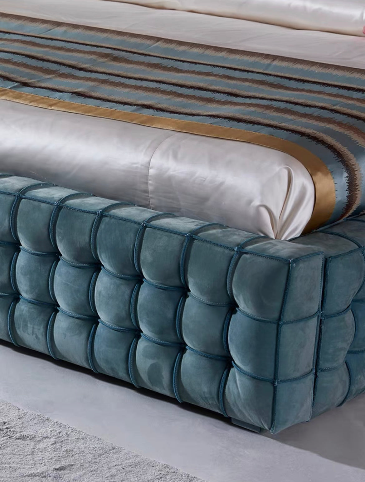 High-end postmodern bedroom full suede leather double bed