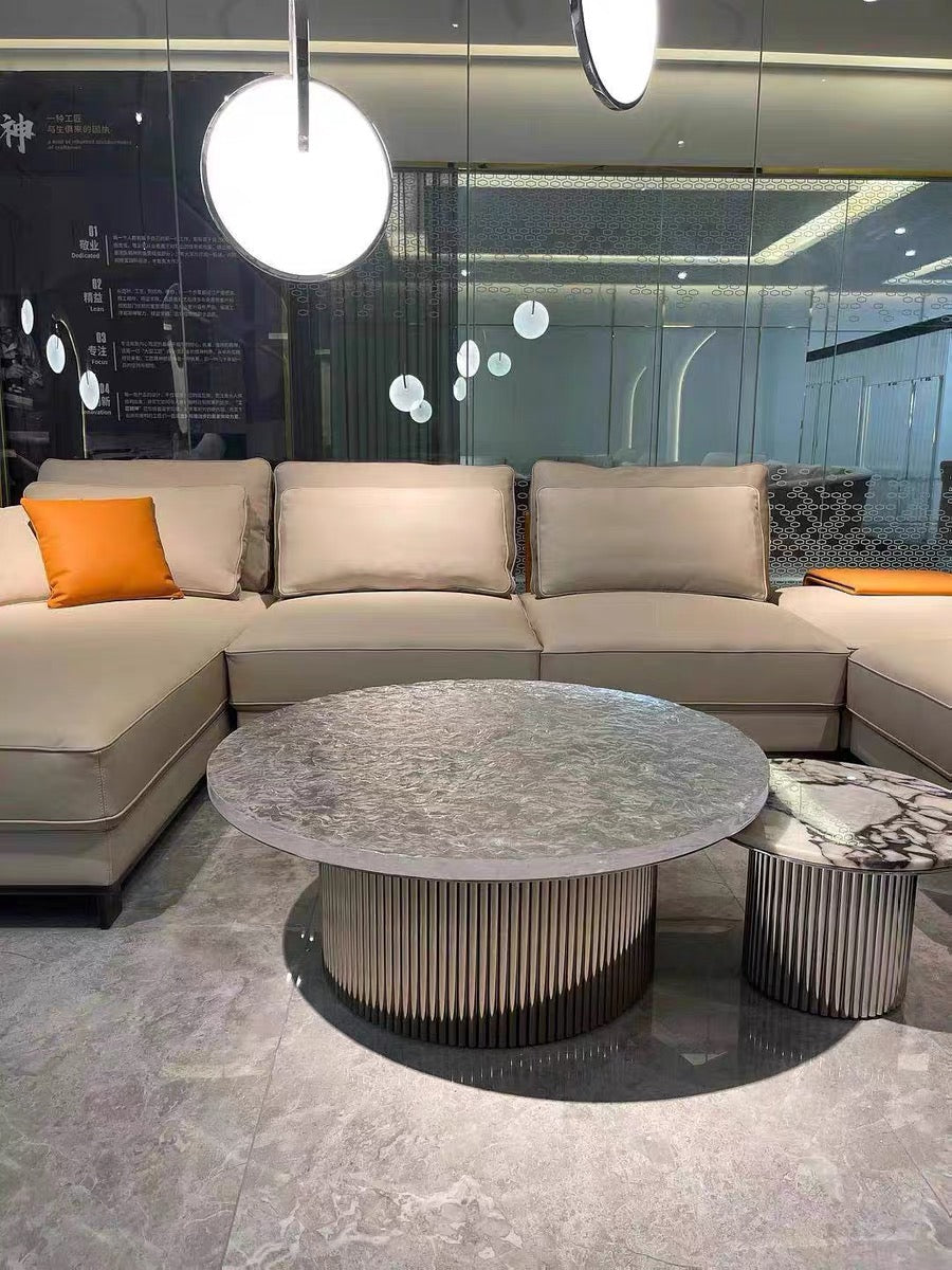 Rippling design acrylic coffee table natural marble coffee table