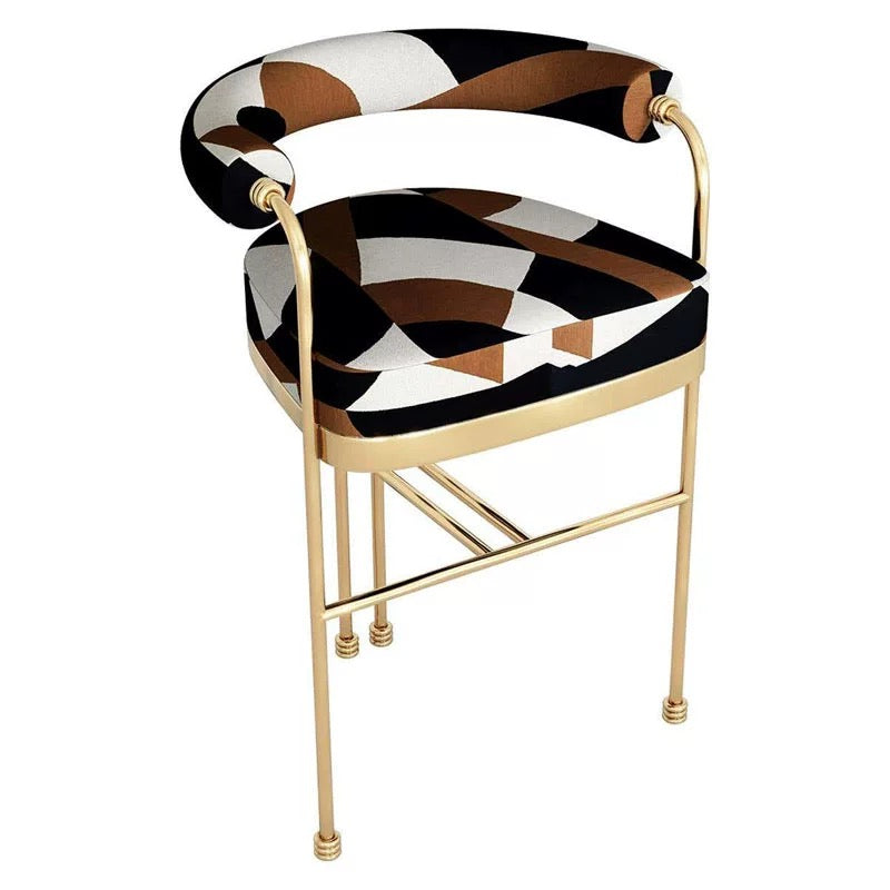Geometric pattern velvet bar tool dining chair arm chair glossy stainless steel chair